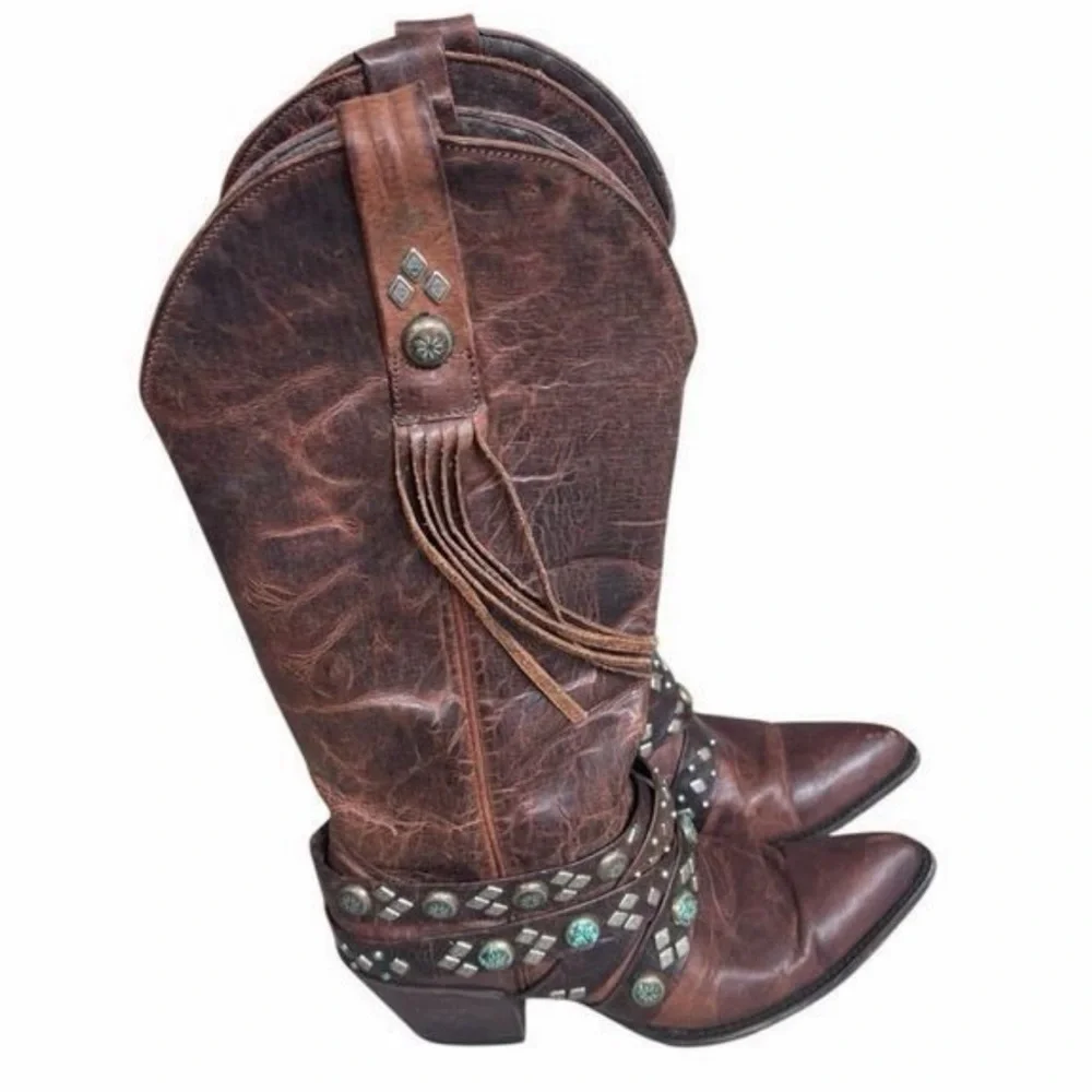 Old Gringo Brown Heeled Boots with Studded Details 9 - Picture 1 of 6